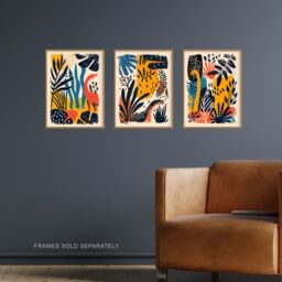 "Artery8 Set of 3 Modern Abstract Dinosaur Jungle 12X16"" Wall Art Prints in Yellow - Size: W12"" x H16""" - thumbnail 2