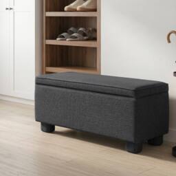 Wyld and Coco Storage Bench Grey Fabric with Lift-Up Top and Wooden Legs in Dark Grey - thumbnail 1