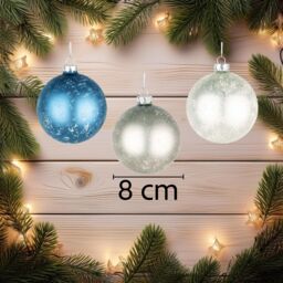 Shatchi Christmas Marble Glass Baubles 12pcs Set - 8cm with 3 Unique Assorted Designs in Blue - thumbnail 3