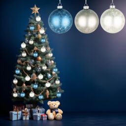 Shatchi Christmas Marble Glass Baubles 12pcs Set - 8cm with 3 Unique Assorted Designs in Blue - thumbnail 5