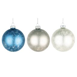Shatchi Christmas Marble Glass Baubles 12pcs Set - 8cm with 3 Unique Assorted Designs in Blue - thumbnail 2