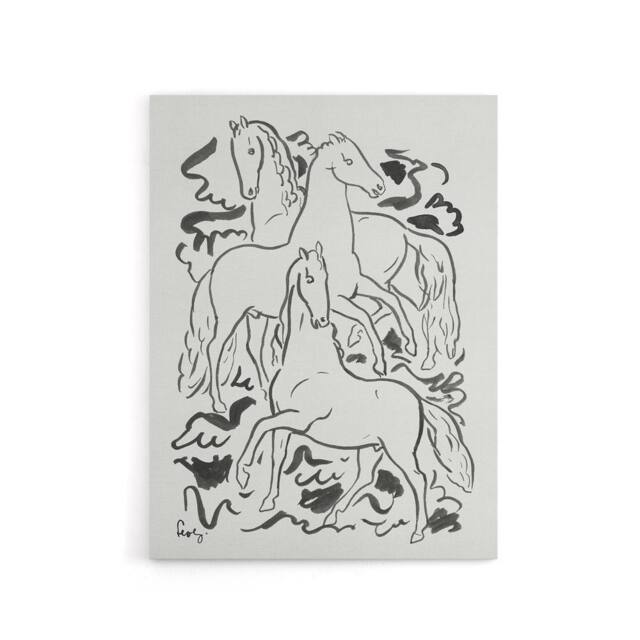 "Artery8 Three Horses Ink Drawing Leo Gestel Canvas Wall Art Print in White - Size: W18"" x H24""" - image 1