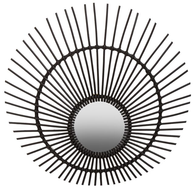 Orsina Rattan Wall Mirror, Wood Wall Mirror, Beaitiful Mirror in Wooden Frame, Rattan Wall Mirror in Black - image 1