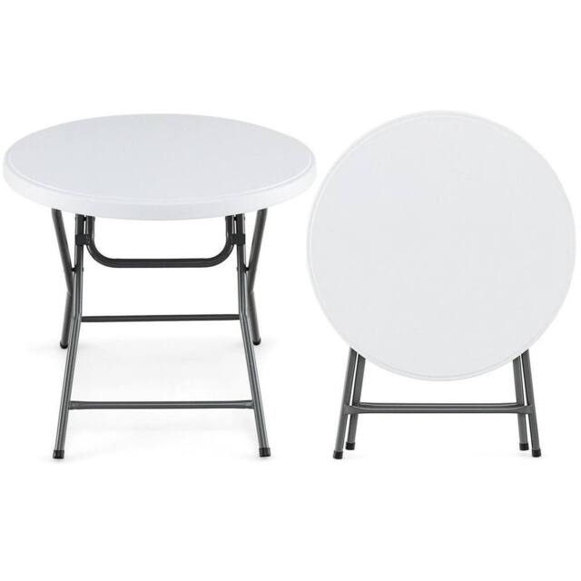 NESTLUNE 81 CM Round Foldable Table Round Plastic Table Coffee Dining Table in White - Size: 100 cm x 15 cm - image 1