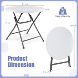 NESTLUNE 81 CM Round Foldable Table Round Plastic Table Coffee Dining Table in White - Size: 100 cm x 15 cm - thumbnail 2