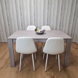 KOSY KOALA Grey Table With 4 White Padded Chairs Kitching Dining Set Dining Room Dining Set for 4 in Light Grey - Size: 140 cm x 80 cm - thumbnail 1