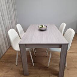 KOSY KOALA Grey Table With 4 White Padded Chairs Kitching Dining Set Dining Room Dining Set for 4 in Light Grey - Size: 140 cm x 80 cm - thumbnail 2