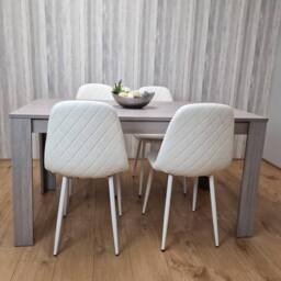 KOSY KOALA Grey Table With 4 White Padded Chairs Kitching Dining Set Dining Room Dining Set for 4 in Light Grey - Size: 140 cm x 80 cm - thumbnail 6