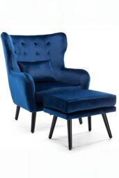 More4Homes Winslow Wing Back Fabric Occasional Button Back Armchair w Footstool in Navy - thumbnail 2