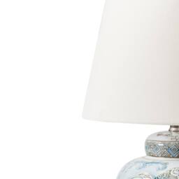 Wyld and Coco Hand-Painted Blue and White Porcelain Table Lamp Linen Shade - thumbnail 5