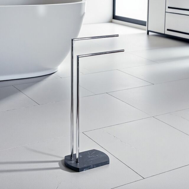Showerdrape Octavia Grey Marble & Chrome Freestanding Towel Stand - image 1