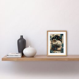 "Artery8 Wall Art Print Perched Himalayan Persian Cat Modern Art Nouveau Artwork Framed 9X7 Inch in Beige - Size: W7"" x H9""" - thumbnail 2