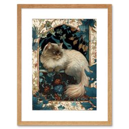"Artery8 Wall Art Print Perched Himalayan Persian Cat Modern Art Nouveau Artwork Framed 9X7 Inch in Beige - Size: W7"" x H9""" - thumbnail 1