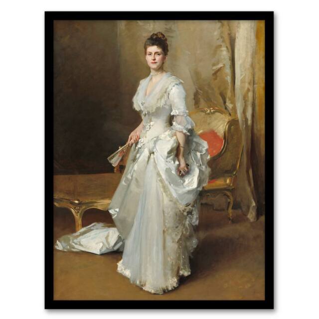 Artery8 John Singer Sargent Framed Wall Art Print Mrs Henry White Portrait in Brown - Size: A4 - image 1
