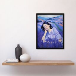 Artery8 Wall Art Print Dream of Lavender Fields Oil Painting Sleeping Woman in Peaceful Flower Landscape Artwork Framed in Purple - Size: A4 - thumbnail 4