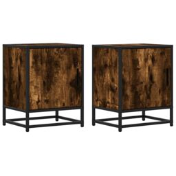Berkfield Home Bedside Cabinets 2 pcs Smoked Oak 40x31x50 cm Engineered Wood & Metal in Brown - Size: 40 x 31 x 50 cm - thumbnail 2