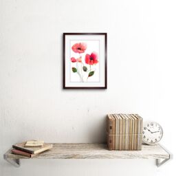 "Artery8 Wall Art Print Flower Poppies Watercolour Art Framed 9x7 inch in Brown - Size: W7"" x H9""" - thumbnail 2