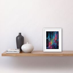 "Artery8 Wall Art Print Modern Abstract Geometric Neon Lines Cityscape Painting Artwork Framed 9X7 Inch in White - Size: W7"" x H9""" - thumbnail 2
