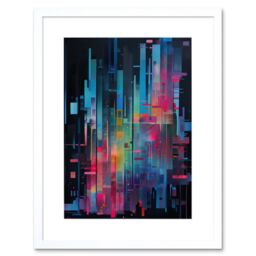 "Artery8 Wall Art Print Modern Abstract Geometric Neon Lines Cityscape Painting Artwork Framed 9X7 Inch in White - Size: W7"" x H9""" - thumbnail 1