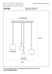 Lucide 'ELOISE' Dimmable Adjustable Indoor Stylish Modern Pendant Light 4xE27 in Black - thumbnail 6
