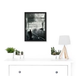 Artery8 Travel Railway Tracks 1912 Soot Steam Train Locomotive Drawing Moody Artwork Framed Wall Art Print A4 in Black - thumbnail 2