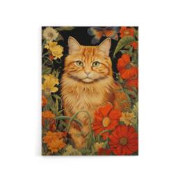 "Artery8 Ginger Tabby Cat Floral Painting Canvas Wall Art Print in Green - Size: W18"" x H24""" - thumbnail 1