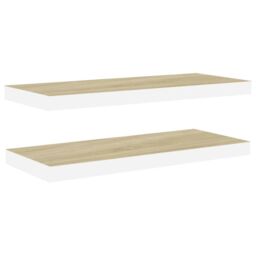 Berkfield Home Floating Wall Shelves 2 pcs Oak & White 80x23.5x3.8 cm MDF in Brown - thumbnail 2