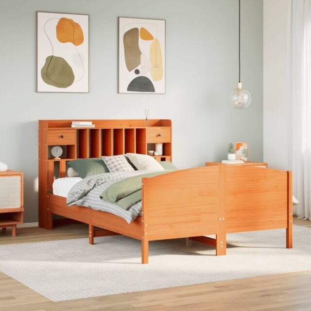 Berkfield Home Bookcase Bed without Mattress Wax Brown 160x200cm Solid Wood Pine - Size: 160x200 cm - image 1