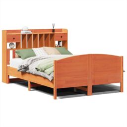 Berkfield Home Bookcase Bed without Mattress Wax Brown 160x200cm Solid Wood Pine - Size: 160x200 cm - thumbnail 2