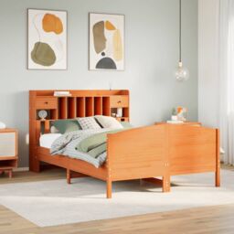Berkfield Home Bookcase Bed without Mattress Wax Brown 160x200cm Solid Wood Pine - Size: 160x200 cm - thumbnail 1