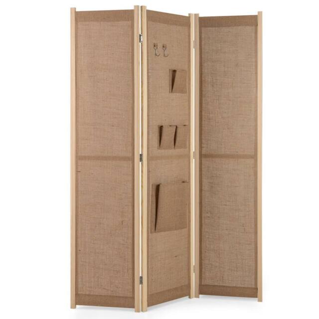 Costway 3-Panel Faux Linen Room Divider Folding Privacy Screen in Natural - image 1