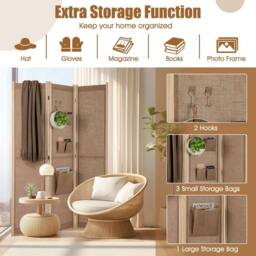 Costway 3-Panel Faux Linen Room Divider Folding Privacy Screen in Natural - thumbnail 4