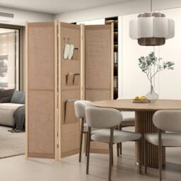 Costway 3-Panel Faux Linen Room Divider Folding Privacy Screen in Natural - thumbnail 5