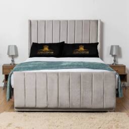 UK Bed Furniture Seoul Wingback Divan Bed Base with 54 Inch Headboard - No Storage in Silver - Size: Double - thumbnail 1