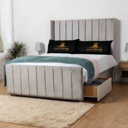 UK Bed Furniture Seoul Wingback Divan Bed Base with 54 Inch Headboard - No Storage in Silver - Size: Double - thumbnail 2
