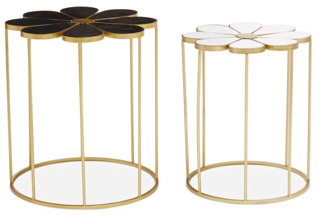 Orsina Set Of Two Black & White Petal Tables, Flower Shaped Side Tables With Gold Frame, Stylish Accent Tables - image 1