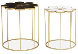 Orsina Set Of Two Black & White Petal Tables, Flower Shaped Side Tables With Gold Frame, Stylish Accent Tables - thumbnail 6