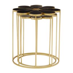 Orsina Set Of Two Black & White Petal Tables, Flower Shaped Side Tables With Gold Frame, Stylish Accent Tables - thumbnail 3