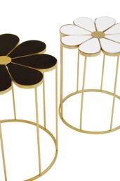 Orsina Set Of Two Black & White Petal Tables, Flower Shaped Side Tables With Gold Frame, Stylish Accent Tables - thumbnail 4