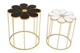 Orsina Set Of Two Black & White Petal Tables, Flower Shaped Side Tables With Gold Frame, Stylish Accent Tables - thumbnail 2