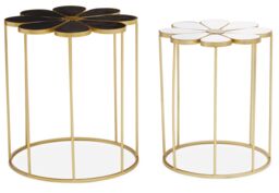 Orsina Set Of Two Black & White Petal Tables, Flower Shaped Side Tables With Gold Frame, Stylish Accent Tables - thumbnail 1