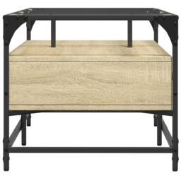 Berkfield Home Coffee Table with Glass Top Sonoma Oak 98.5x50x45 cm Steel in Natural - thumbnail 5