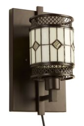 Orsina Diamond Deco Wall Light, Tiffany Style Glass Shade with Brown Tones, Art Nouveau Diamond Design - thumbnail 4
