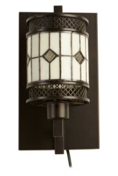 Orsina Diamond Deco Wall Light, Tiffany Style Glass Shade with Brown Tones, Art Nouveau Diamond Design - thumbnail 2