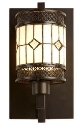 Orsina Diamond Deco Wall Light, Tiffany Style Glass Shade with Brown Tones, Art Nouveau Diamond Design - thumbnail 3