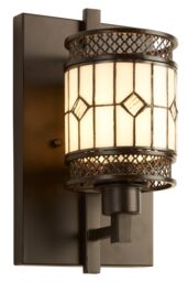 Orsina Diamond Deco Wall Light, Tiffany Style Glass Shade with Brown Tones, Art Nouveau Diamond Design