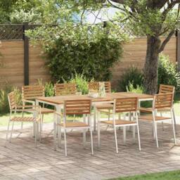Berkfield Home Stacking Garden Chairs 8 pcs 54.5x56x89 cm Solid Wood Teak in Brown - thumbnail 2