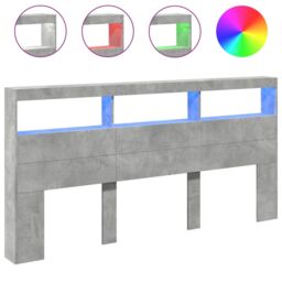 Berkfield Home Headboard Cabinet with LED Concrete Grey 200x17x102 cm - Size: 200 x 17 x 102 cm - thumbnail 2