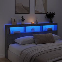 Berkfield Home Headboard Cabinet with LED Concrete Grey 200x17x102 cm - Size: 200 x 17 x 102 cm - thumbnail 4
