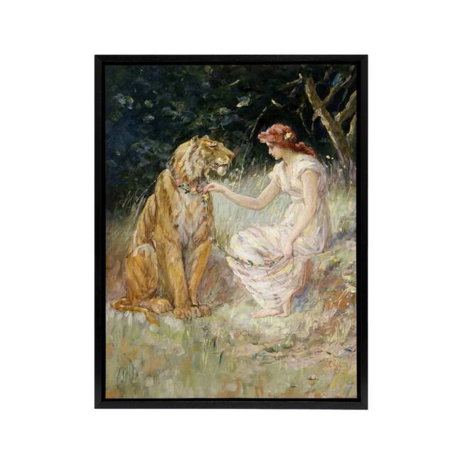 "Artery8 Frederick Stuart Church Lady & the Tiger Framed Canvas Art Print - Size: W12"" x H16""" - image 1